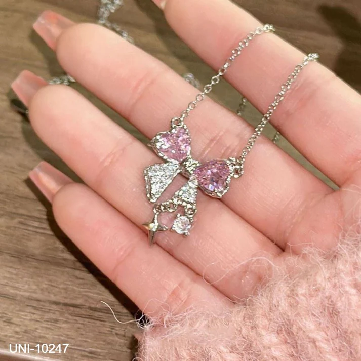 Blinky Pink Bow Silver - Necklace